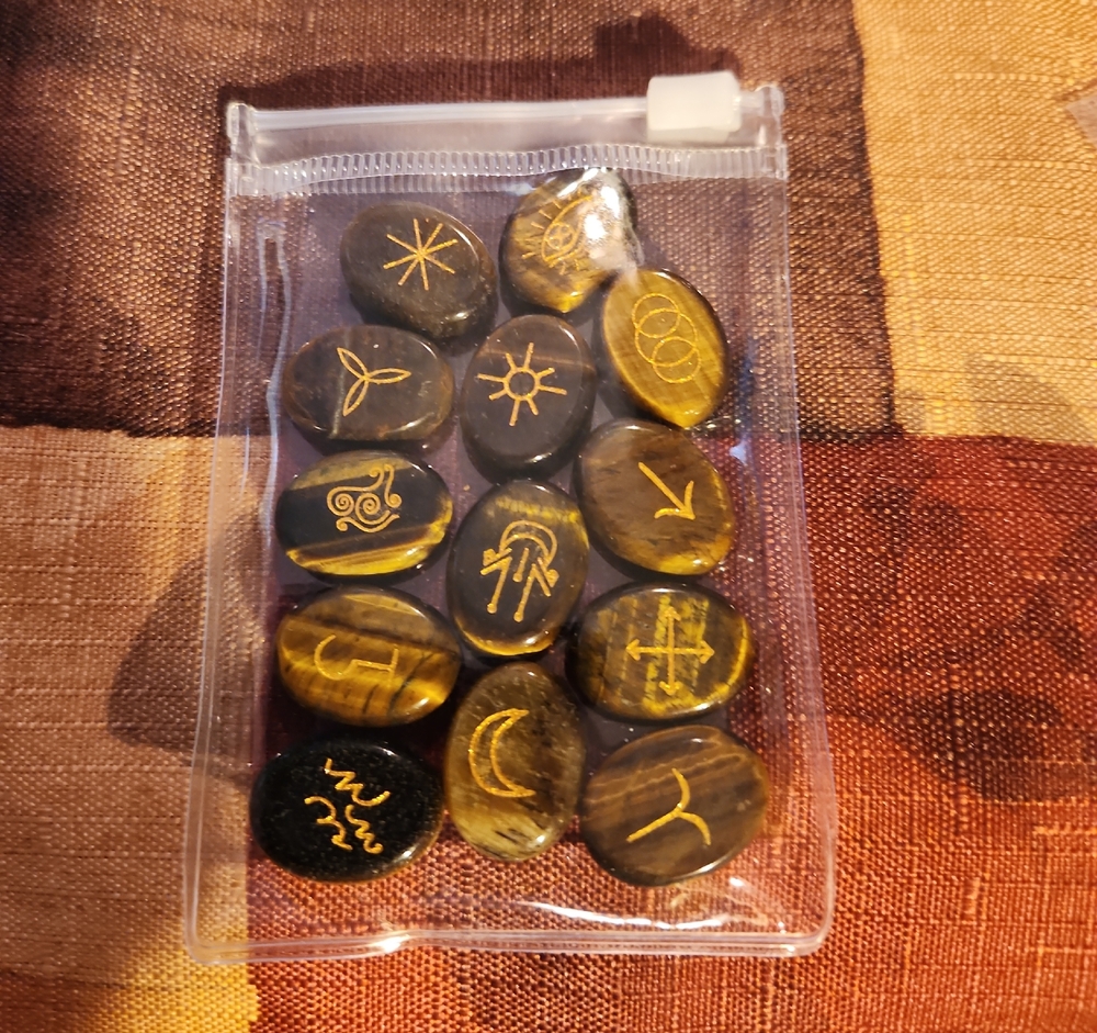 Set of Engraved Tiger's Eye Witch Runes